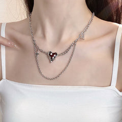 Heart pendant layered chain necklace