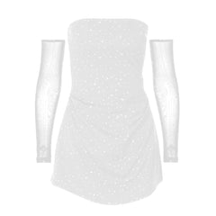 Glitter gloves solid tube mini dress