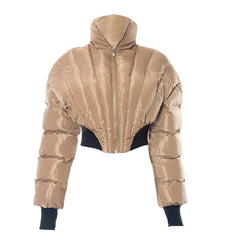 Turnover collar zip-up solid long sleeve corset coat top