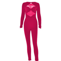 Long sleeve hollow out ruched solid jumpsuit