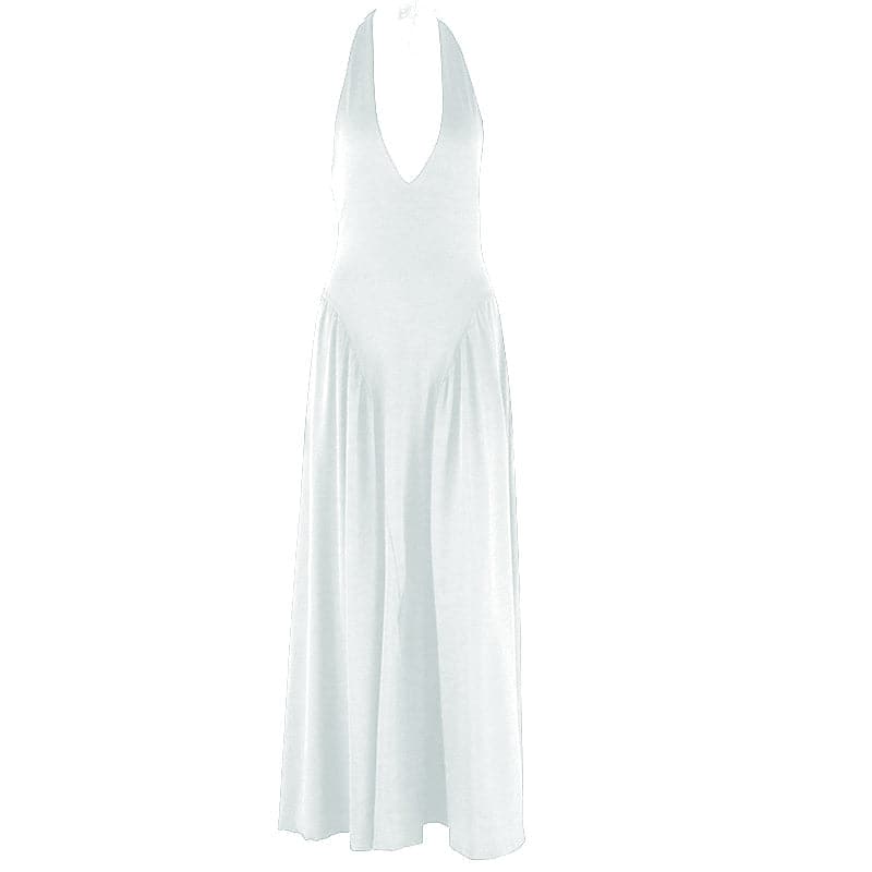 Halter v neck backless solid maxi dress
