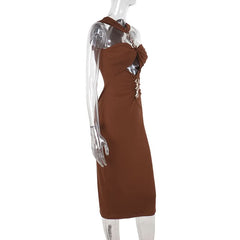 Halter hollow out o ring ruched cut out maxi dress