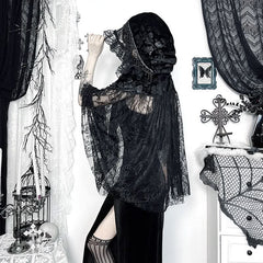 Hoodie velvet lace self tie beaded shrug top