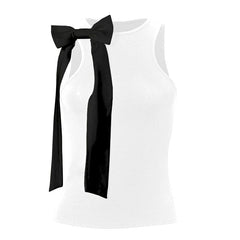 Crew neck bowknot applique tank top