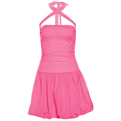 Halter cross front lace up mini dress-final-sale