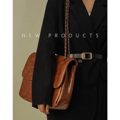 Solid PU leather ruched plaid crossbody purses bag