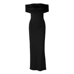 Off shoulder ruched backless solid maxi dress
