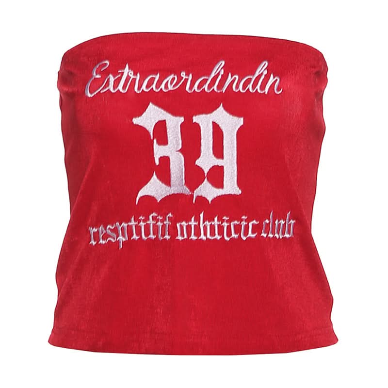 Letter embroidery backless tube top