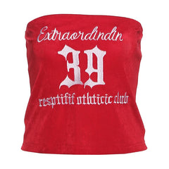 Letter embroidery backless tube top