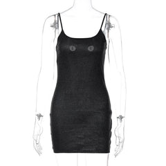 Beaded u neck backless cami mini dress