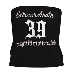 Letter embroidery backless tube top