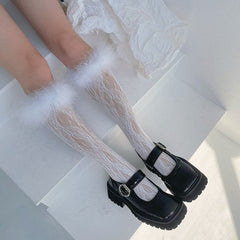 Feather lace hollow out knee high socks
