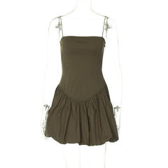 Ruched square neck solid cami mini dress