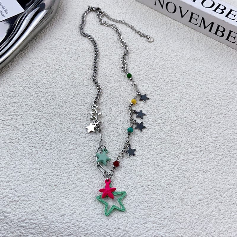 Star pendant multicolor chain necklace