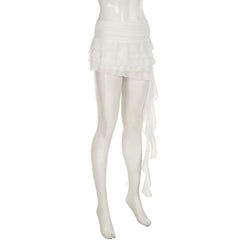 Mesh ruffle irregular mini skirt