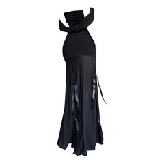 Off shoulder 2-way ribbon mesh maxi dress-final-sale
