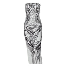 Print contrast backless tube midi dress