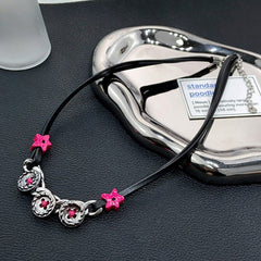 PU leather button contrast necklace
