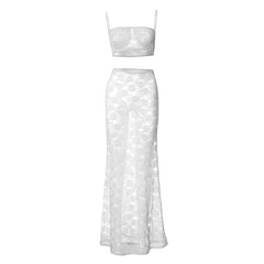 Sheer lace see through cami maxi skirt set