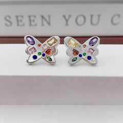 Multicolor rhinestone butterfly stud earrings