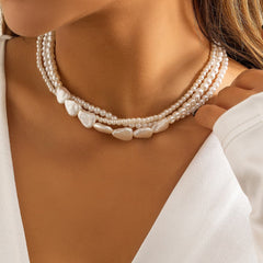 Faux irregular pearl layered choker necklace