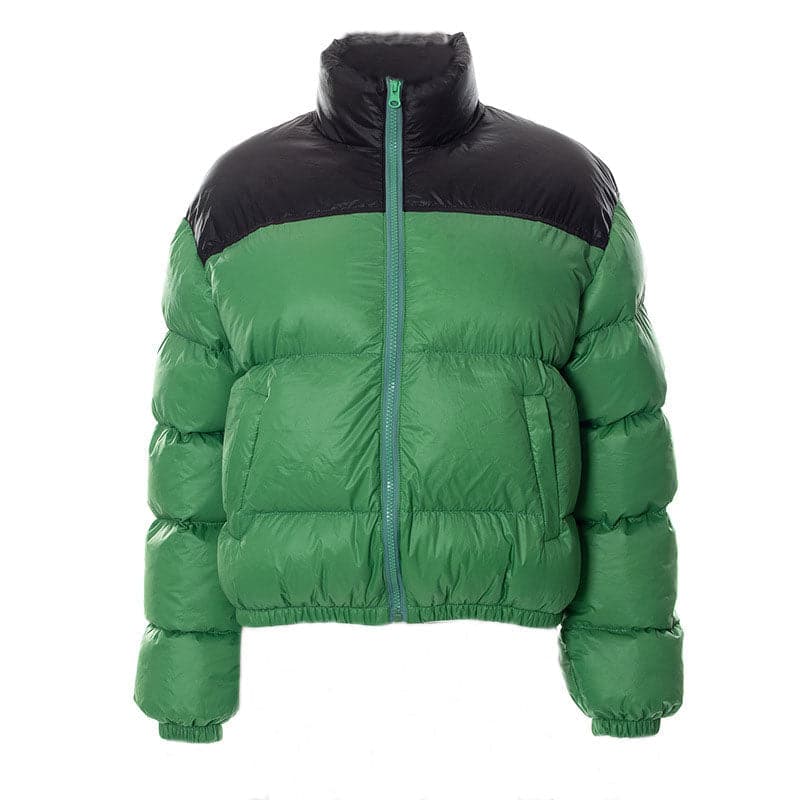 Contrast long sleeve high neck zip-up pocket coat