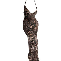 Halter leopard print maxi dress-final-sale