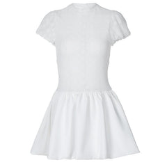 Ruched zip-up crewneck cap sleeve mini dress