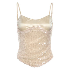 Lace up glitter backless cami top