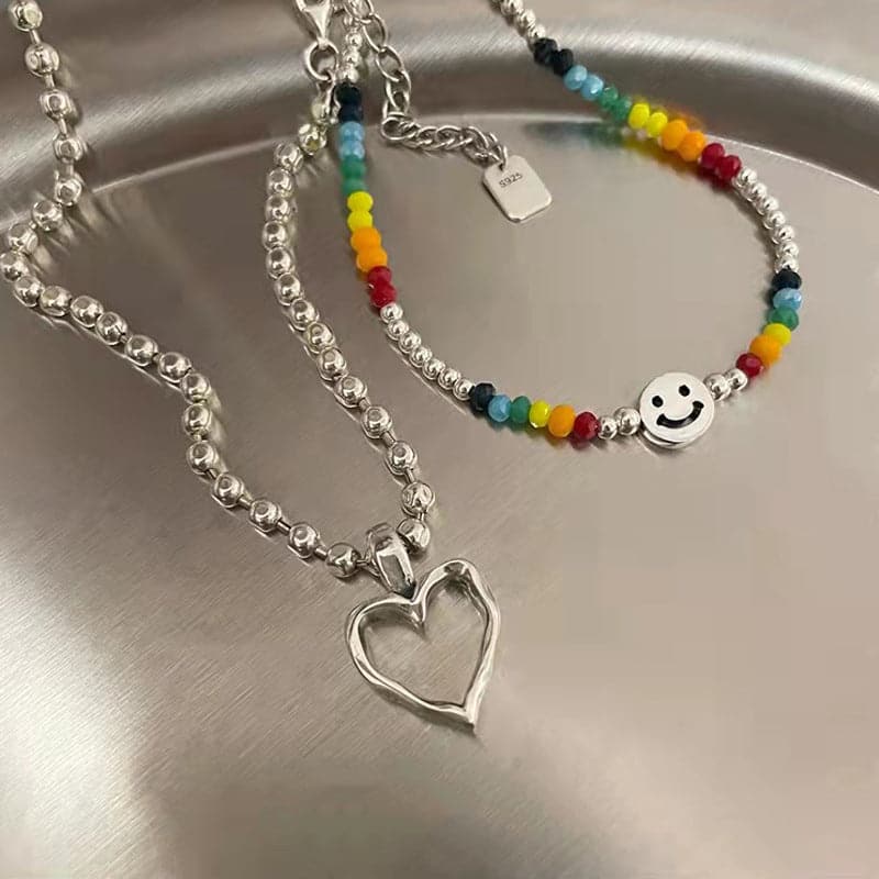 Heart pendant multicolor chain necklace