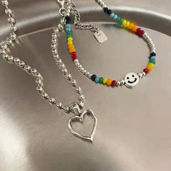 Heart pendant multicolor chain necklace