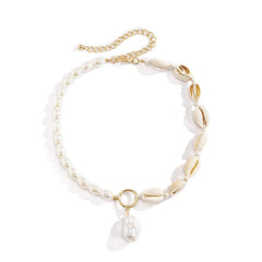 Faux pearl pendant shell choker necklace