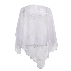 Human skeleton ruffle net shrug top