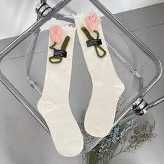 Ruffle flower applique long socks