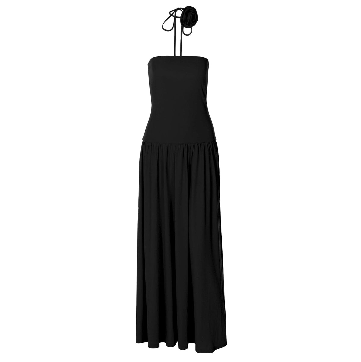 Flower applique solid tube maxi dress