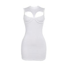 Crewneck sleeveless hollow out ribbed cut out mini dress