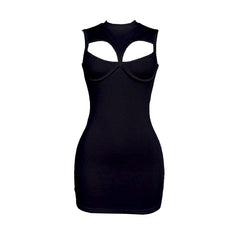 Crewneck sleeveless hollow out ribbed cut out mini dress