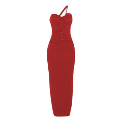 One shoulder hollow out metal applique cut out maxi dress-final-sale