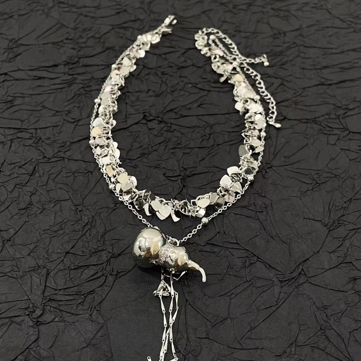 Gourd pendant glitter metal chain 2 pcs choker necklace