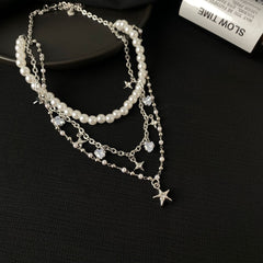 Layered star pendant choker necklace