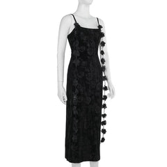 U neck velvet flower pattern slit maxi dress