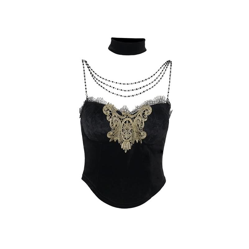 Velvet beaded lace hem cami top