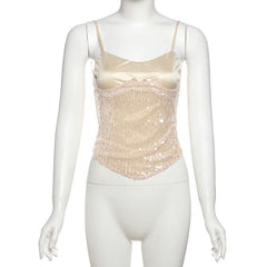 Lace up glitter backless cami top