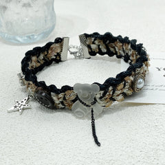 Button bear decor contrast necklace