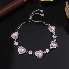 Pink heard rhinestone adjustable bracelet