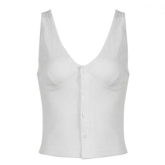 Sleeveless v neck button solid top