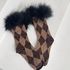 Plaid feather long socks