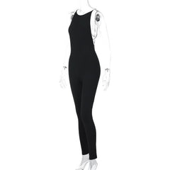 Round neck beaded backless solid jumpsuit