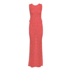 Knitted hollow out bowknot tank maxi skirt set