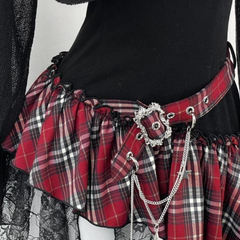 Long sleeve irregular plaid ruffle 2 piece mini dress